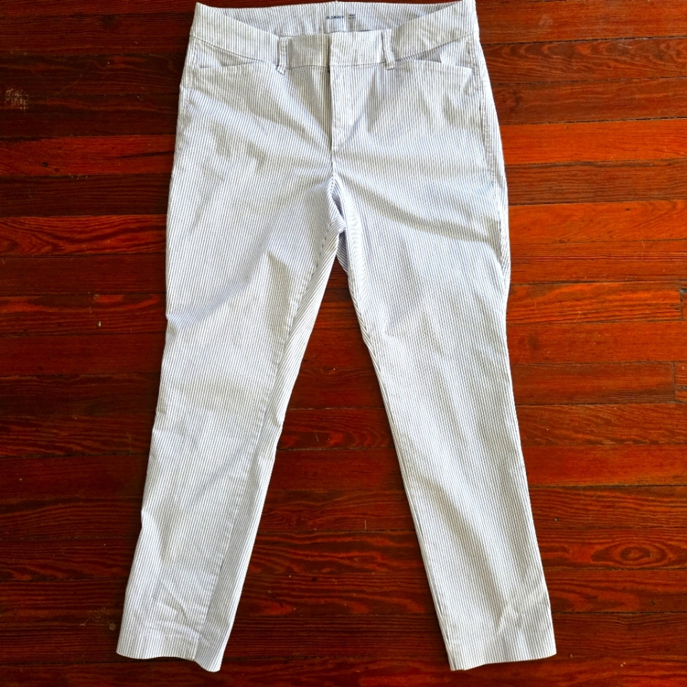 Old Navy Pixie Mid-Rise White and Blue Stripe Pants